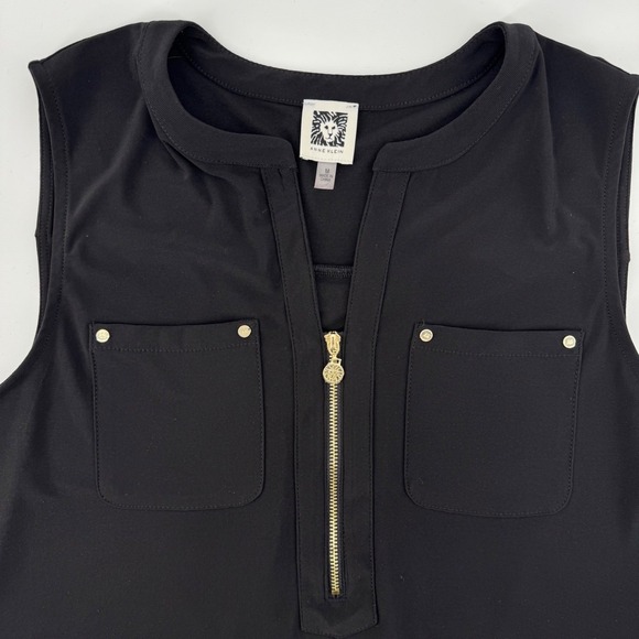 Anne Klein Tops - Anne Klein Womens Medium Black Sleeveless Zip Front Utility Pocket Shirt Top